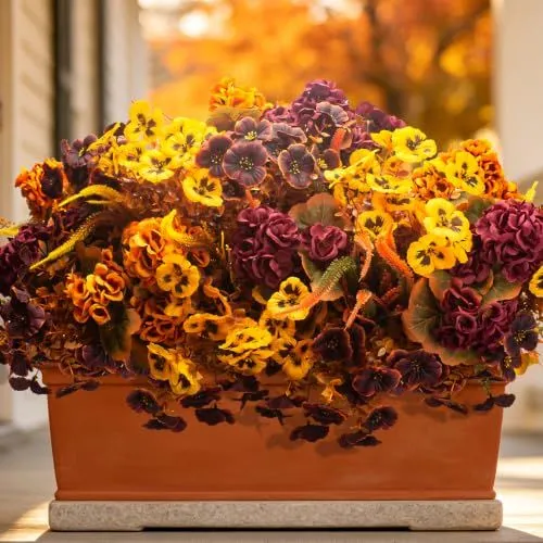 Grunyia Fall Planter Flowers – Yellow & Wine Red